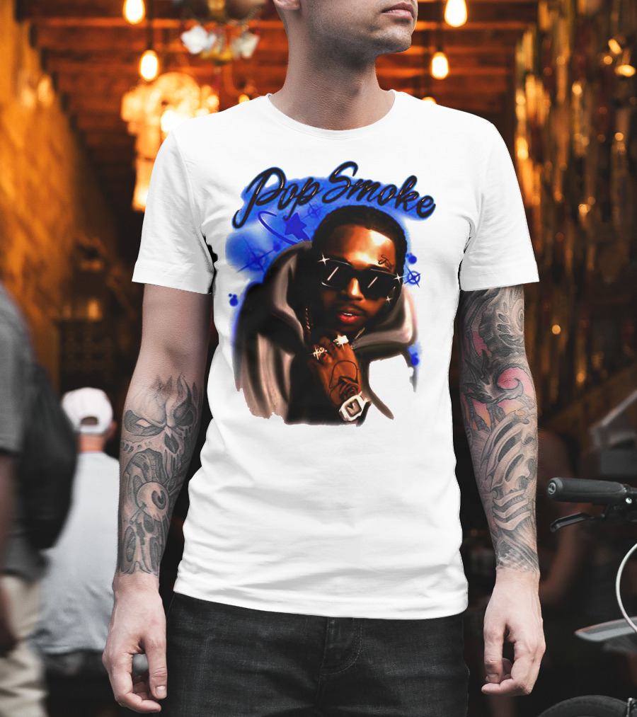 Pop Smoke Airbrush Blue Graffiti T-Shirt
