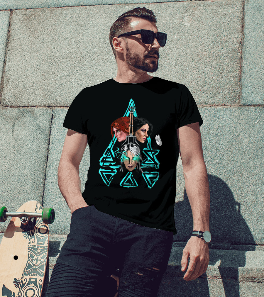 Geralt's Girls Glow Wild Hunt Witcher Triangle Warriors T-Shirt