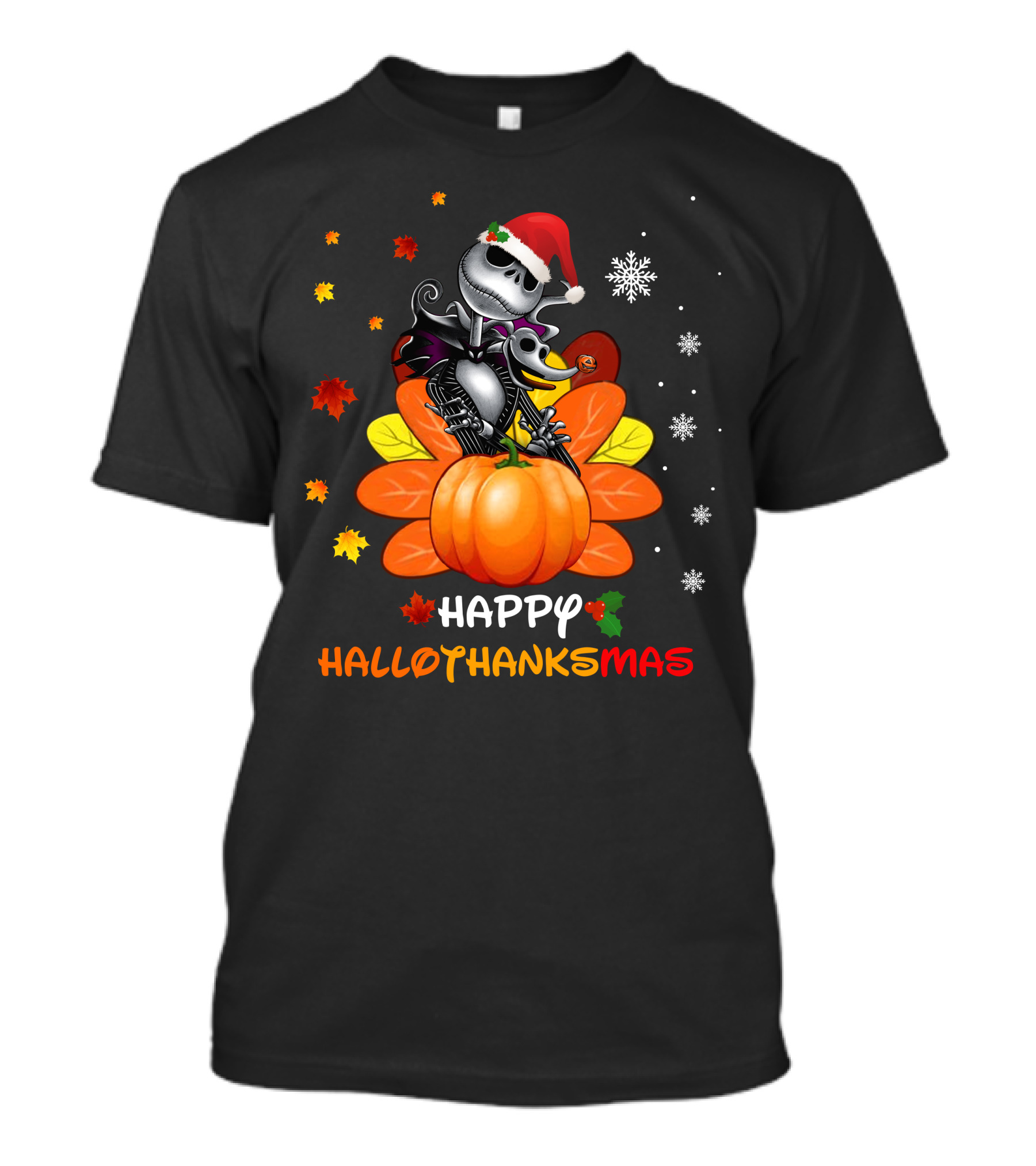 Happy Hallothanksmas Jack Pumpkin Santa Snowflakes T-Shirt
