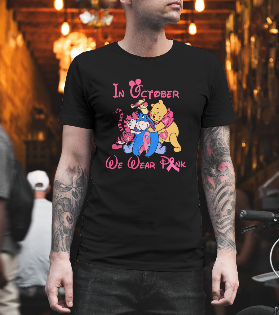 In October We Wear Pink Breast Cancer Awareness Characters T-Shirt