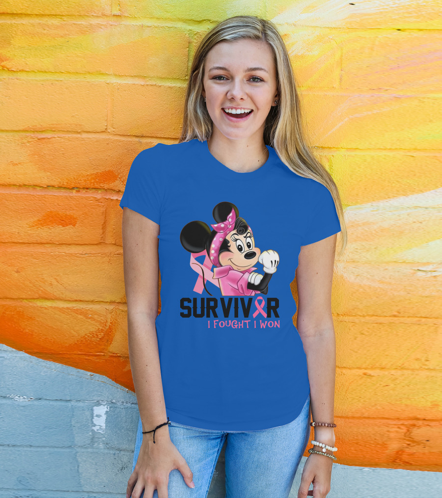 Survivor I Fought I Won Minnie Pink Ribbon Breast Cancer Awareness T-Shirt