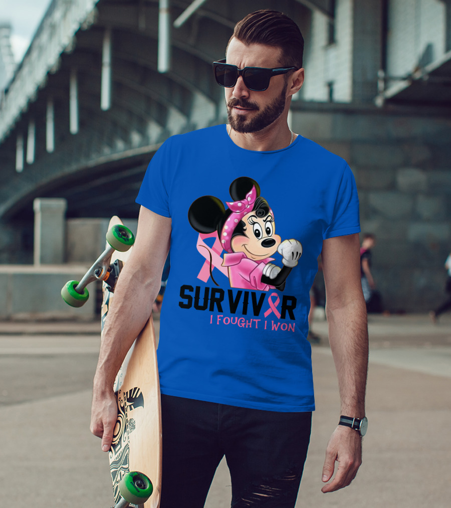 Survivor I Fought I Won Minnie Pink Ribbon Breast Cancer Awareness T-Shirt