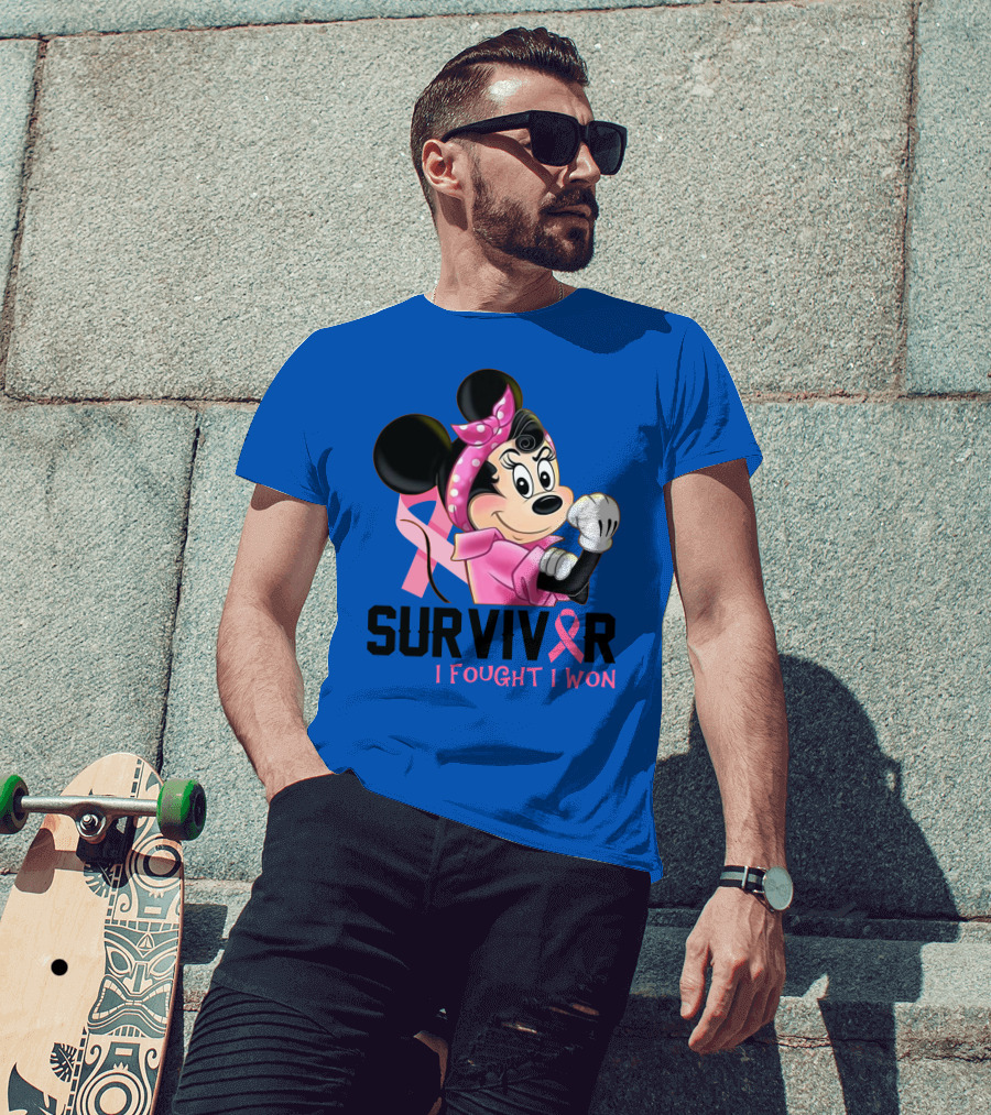 Survivor I Fought I Won Minnie Pink Ribbon Breast Cancer Awareness T-Shirt