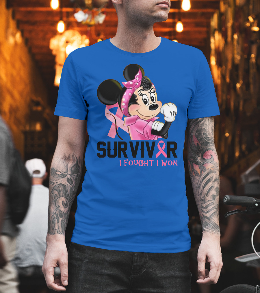 Survivor I Fought I Won Minnie Pink Ribbon Breast Cancer Awareness T-Shirt