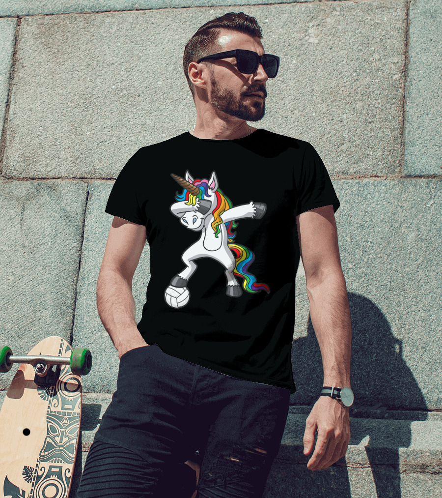 Dabbing Rainbow Unicorn Volleyball T-Shirt
