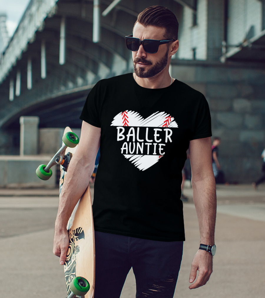Baller Auntie Baseball Heart T-Shirt