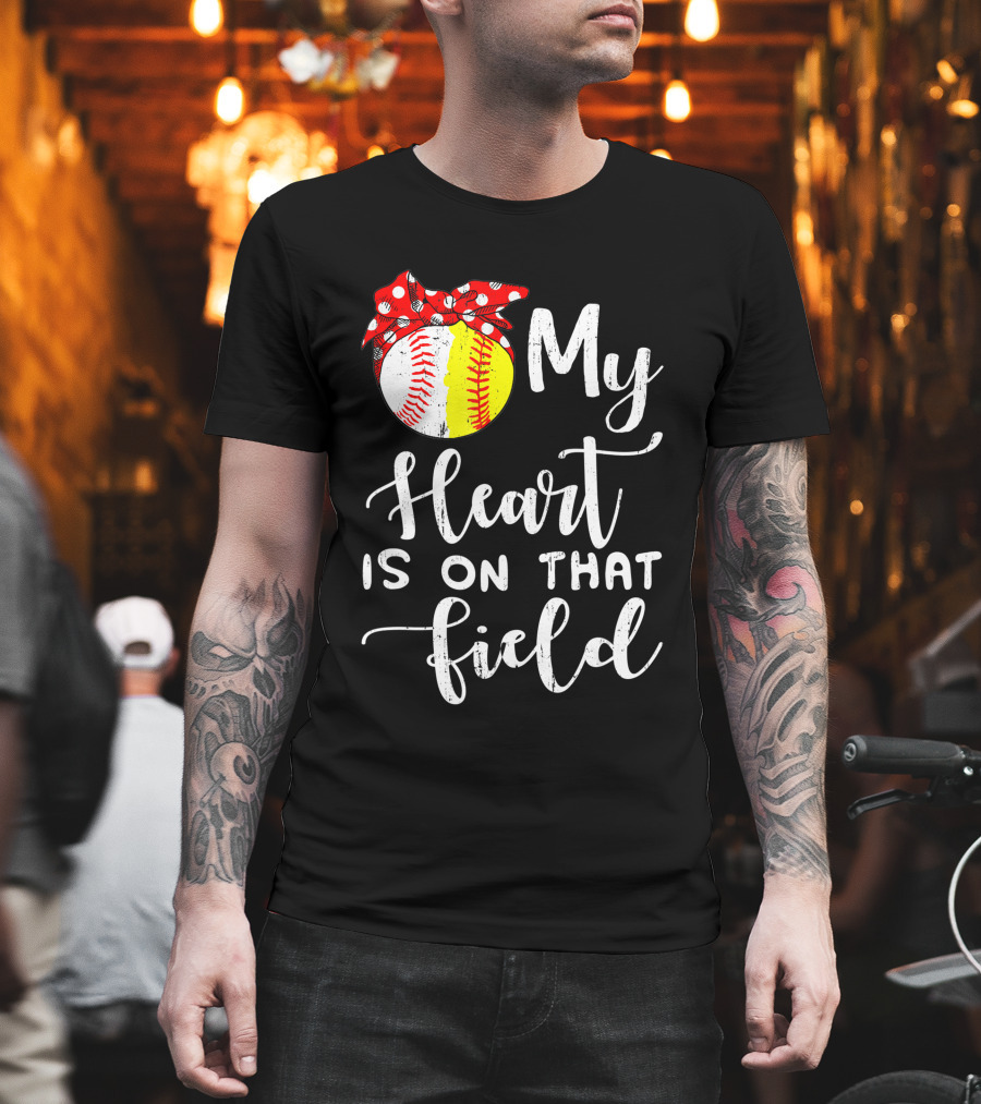 My Heart is on That Field Baseball Softball Red Polka Dot Bow T-Shirt