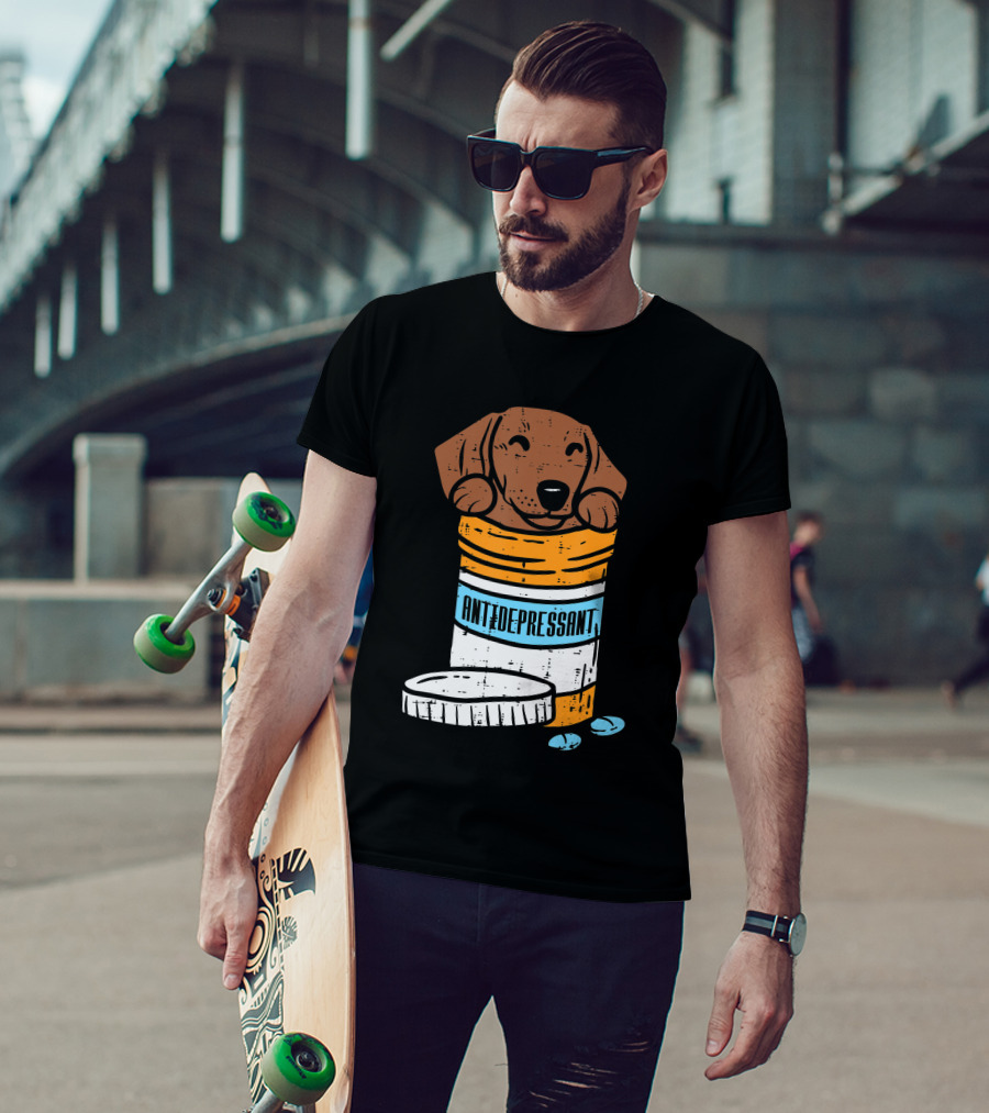 Antidepressant Dachshund Wiener Sausage Dog In Prescription Pill Bottle T-Shirt
