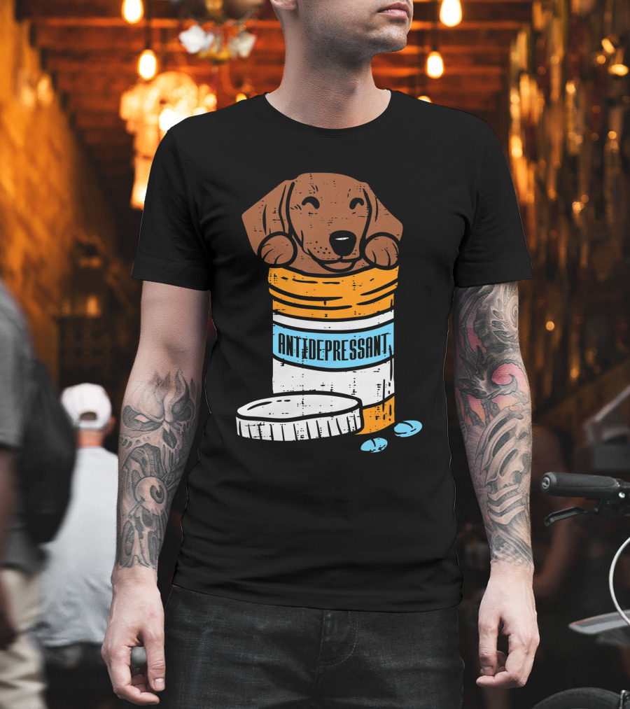 Antidepressant Dachshund Wiener Sausage Dog in Prescription Pill Bottle T-Shirt