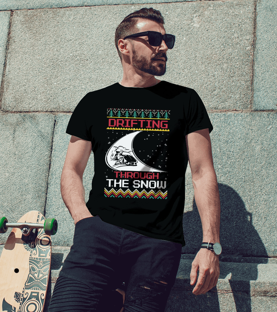 Drifting Through The Snow Racing Car Christmas Trees Snowflakes T-Shirt