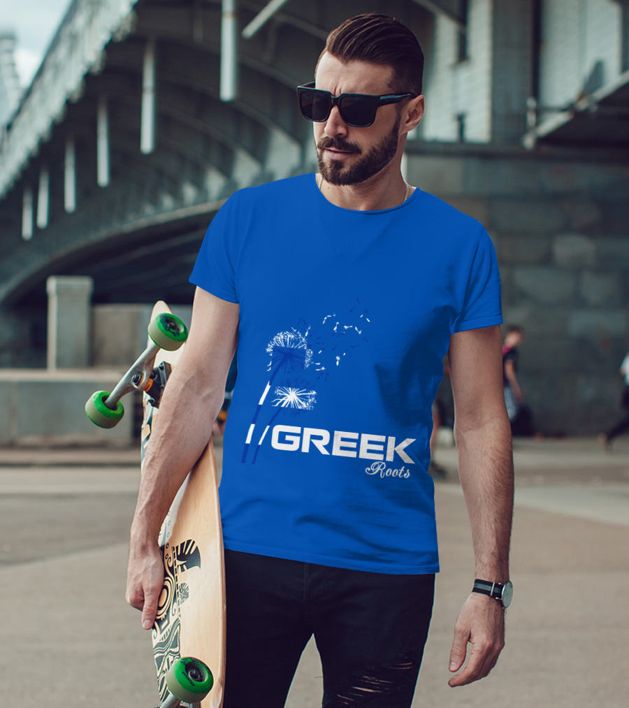 GREEK ROOTS Dandelion Blossom Blue Background T-Shirt