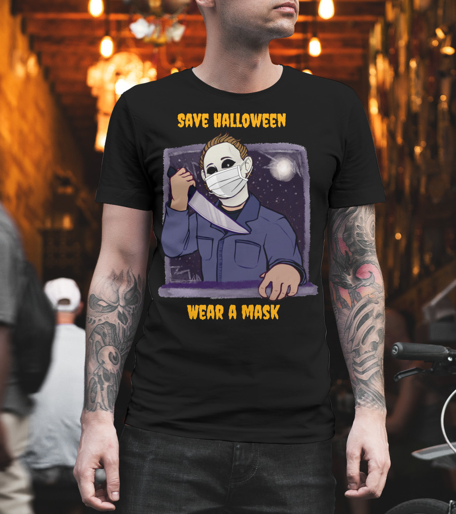 Michael Myers Save Halloween Wear A Mask Horror Knife Scene T-Shirt