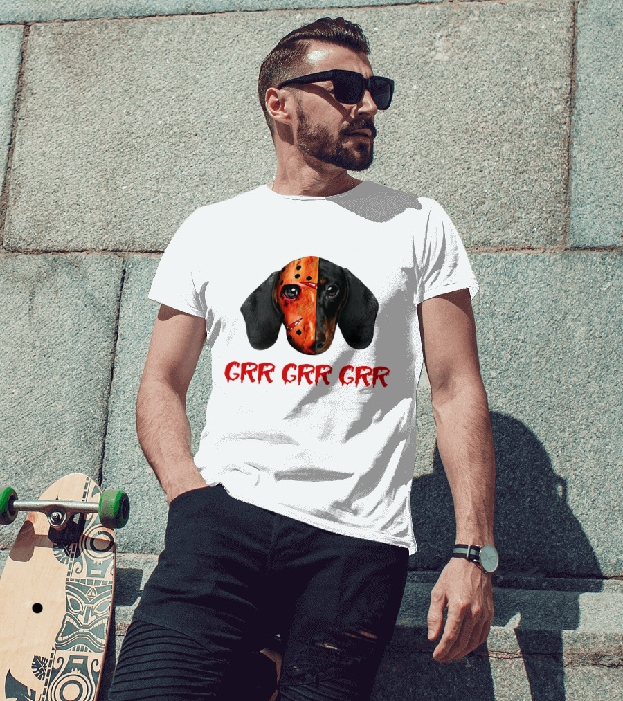 Ch Ch Ch Grr Grr Dachshund Jason Mask Mashup T-Shirt