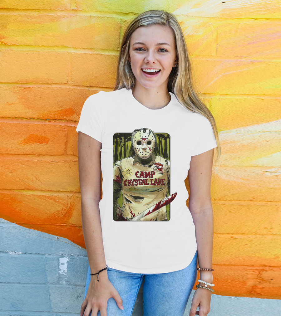 Jason Camp Crystal Lake Horror Mask Blood Stained Machete T-Shirt