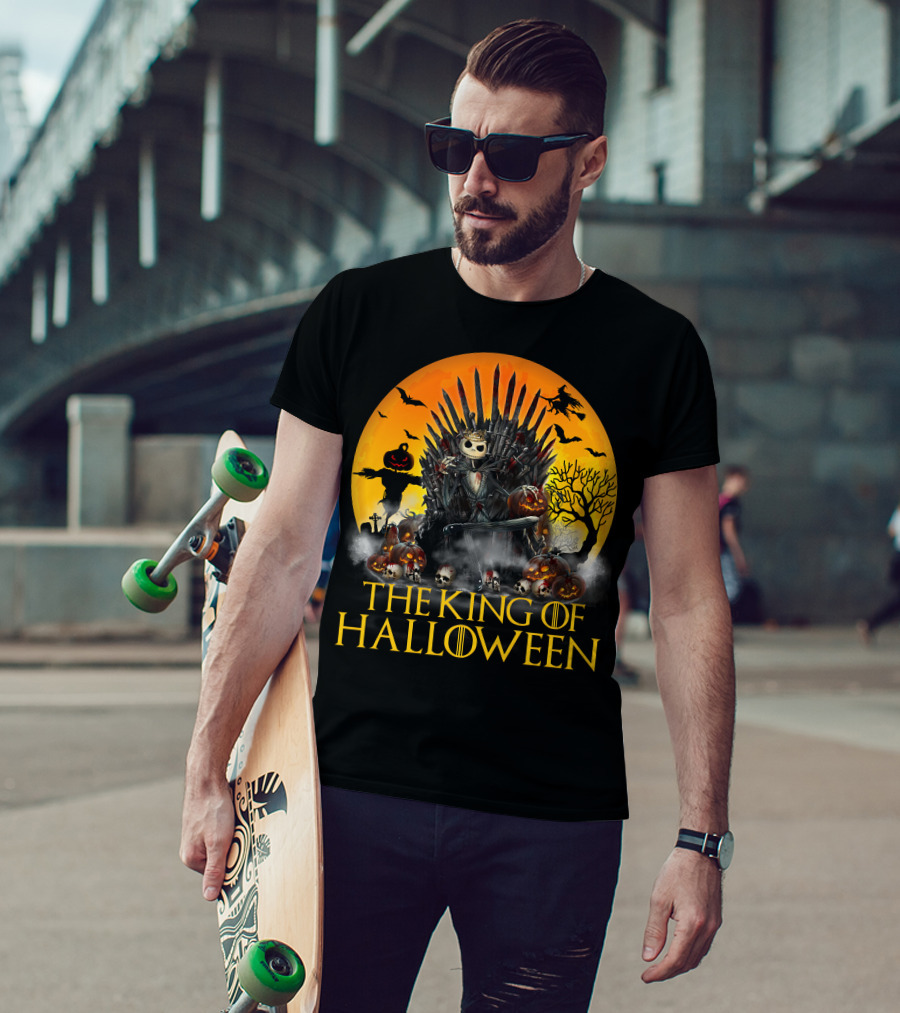 The King Of Halloween Jack Skellington Iron Throne Halloween Scene T-Shirt