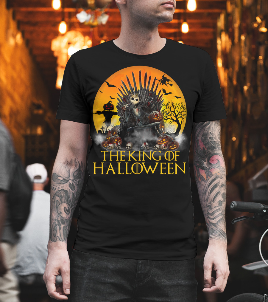 The King Of Halloween Jack Skellington Iron Throne Halloween Scene T-Shirt