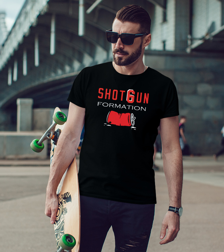 SHOTGUN FORMATION CLVBROWN FOOTBALL CLEVELAND FAN THEMED T-SHIRT WITH BEER CAN T-Shirt