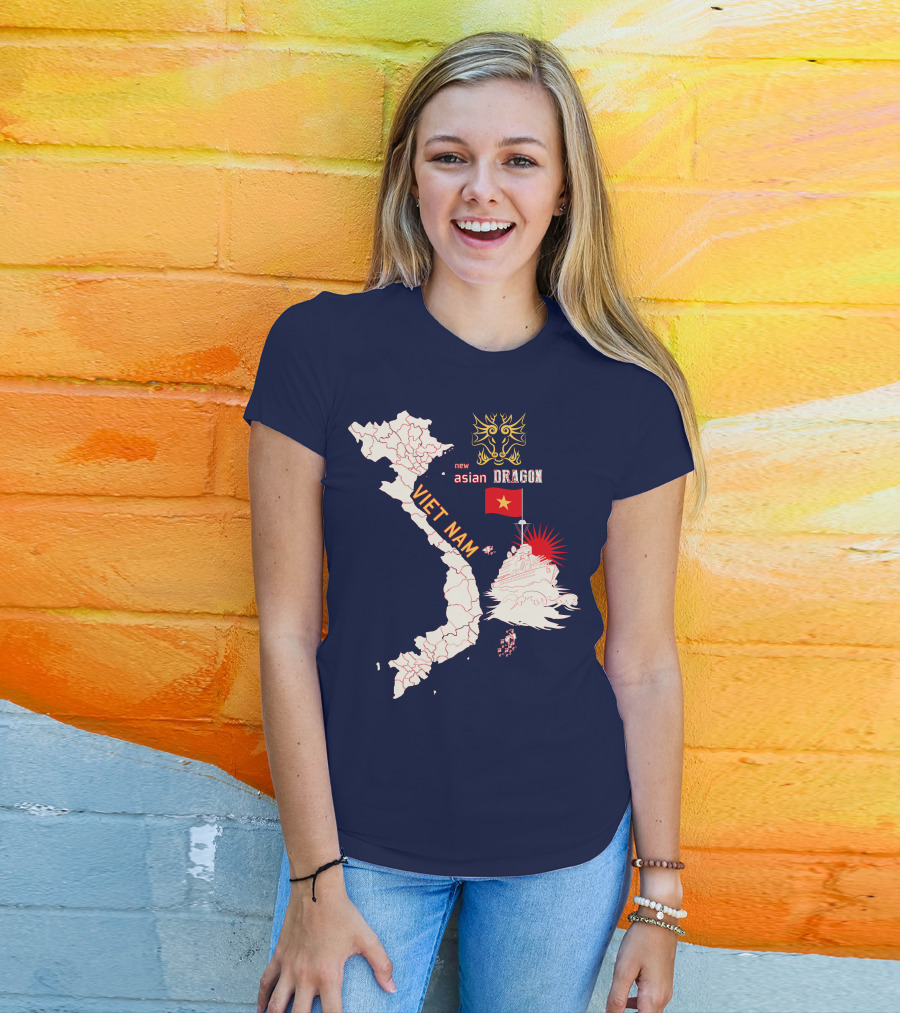 Viet Nam Map New Asian Dragon Flag Ship T-Shirt