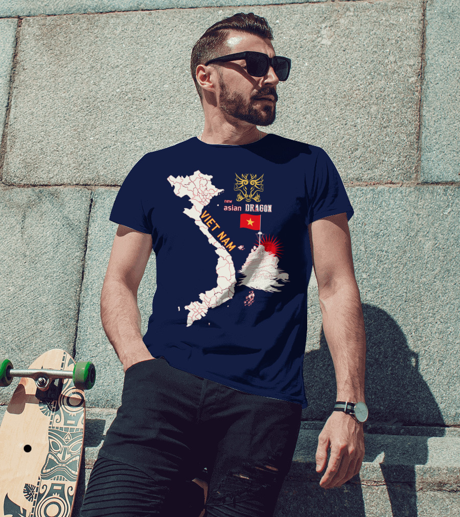 Viet Nam Map New Asian Dragon Flag Ship T-Shirt