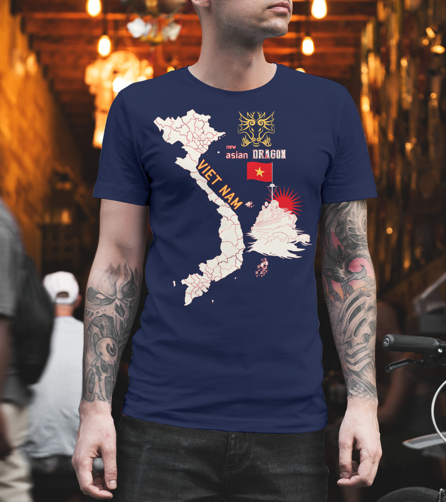 Viet Nam Map New Asian Dragon Flag Ship T-Shirt