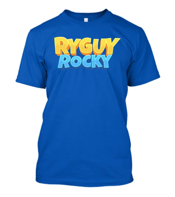 RYGUYROCKY Bold Text Logo Blue Background T-Shirt