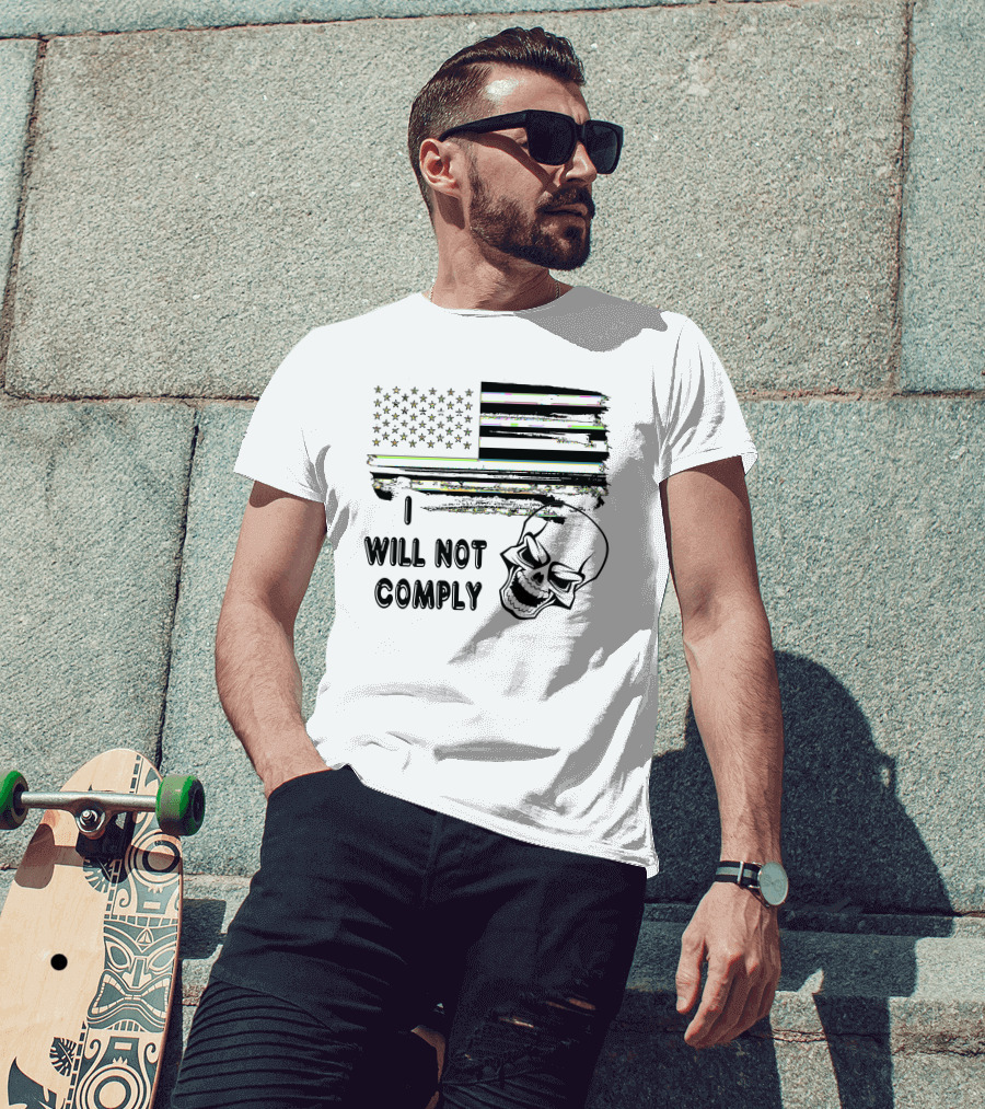 I Will Not Comply Skull American Flag T-Shirt