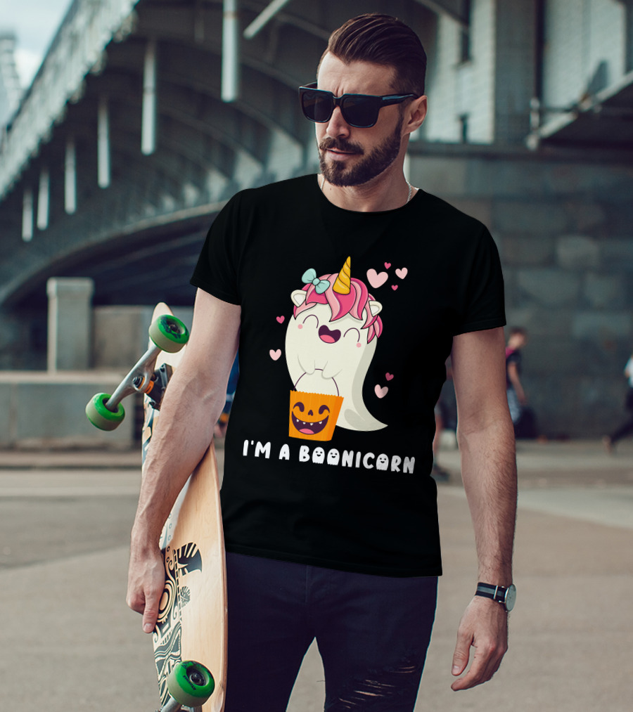 I'm A Boonicorn Cute Boonicorn Ghost Unicorn Halloween Hearts T-Shirt