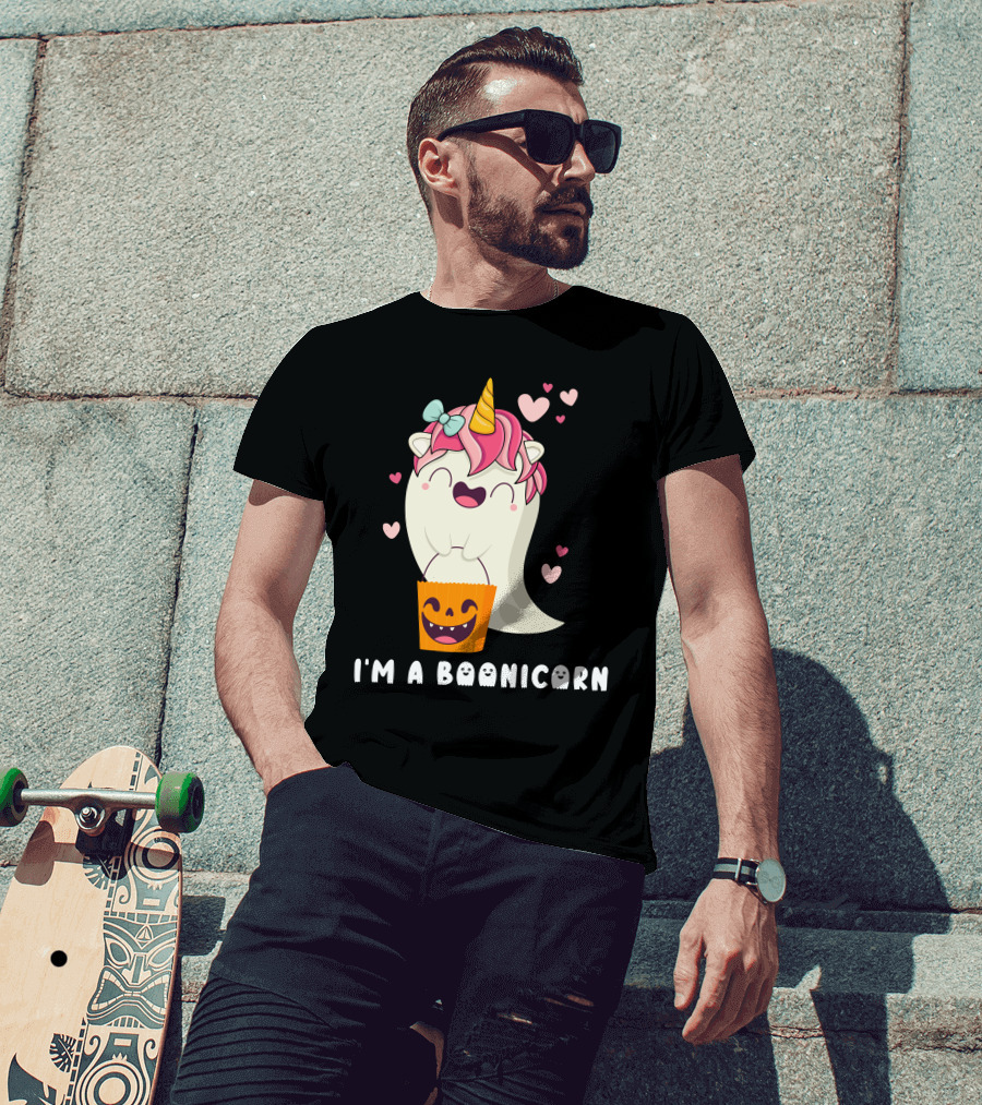 I'm A Boonicorn Cute Boonicorn Ghost Unicorn Halloween Hearts T-Shirt