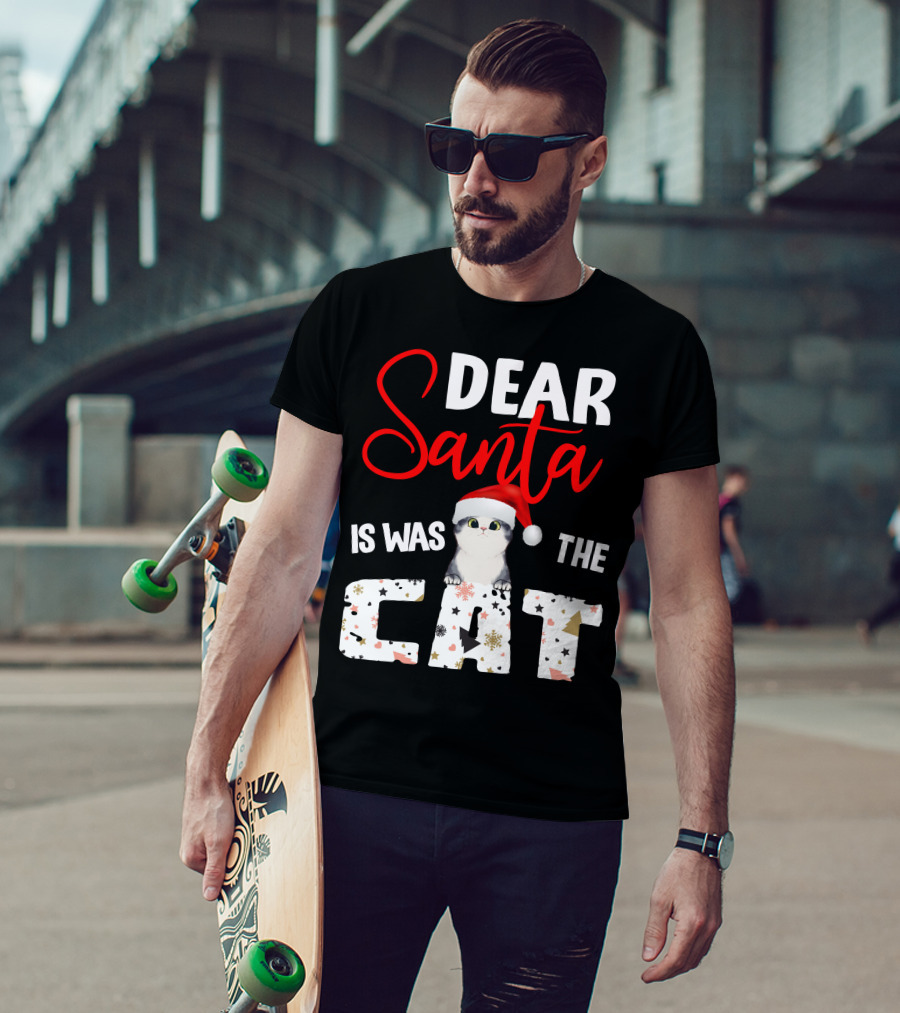 Dear Santa Cute Cat In Santa Hat Holiday Christmas T-Shirt