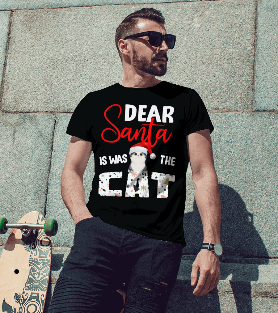 Dear Santa Cute Cat In Santa Hat Holiday Christmas T-Shirt