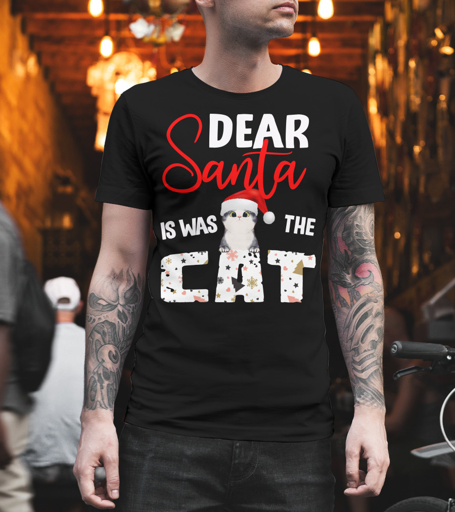 Dear Santa Cute Cat In Santa Hat Holiday Christmas T-Shirt