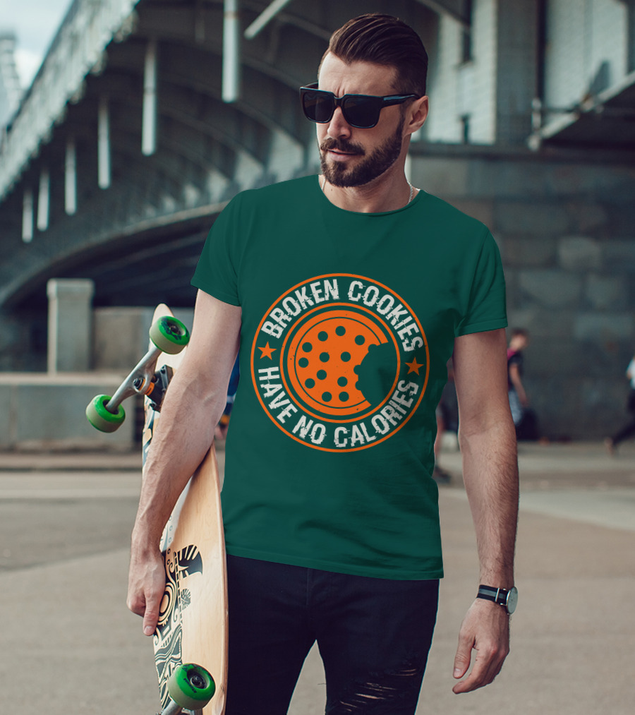 Broken Cookies Have No Calories Round Emblem With Stars And Cookie Bite T-Shirt