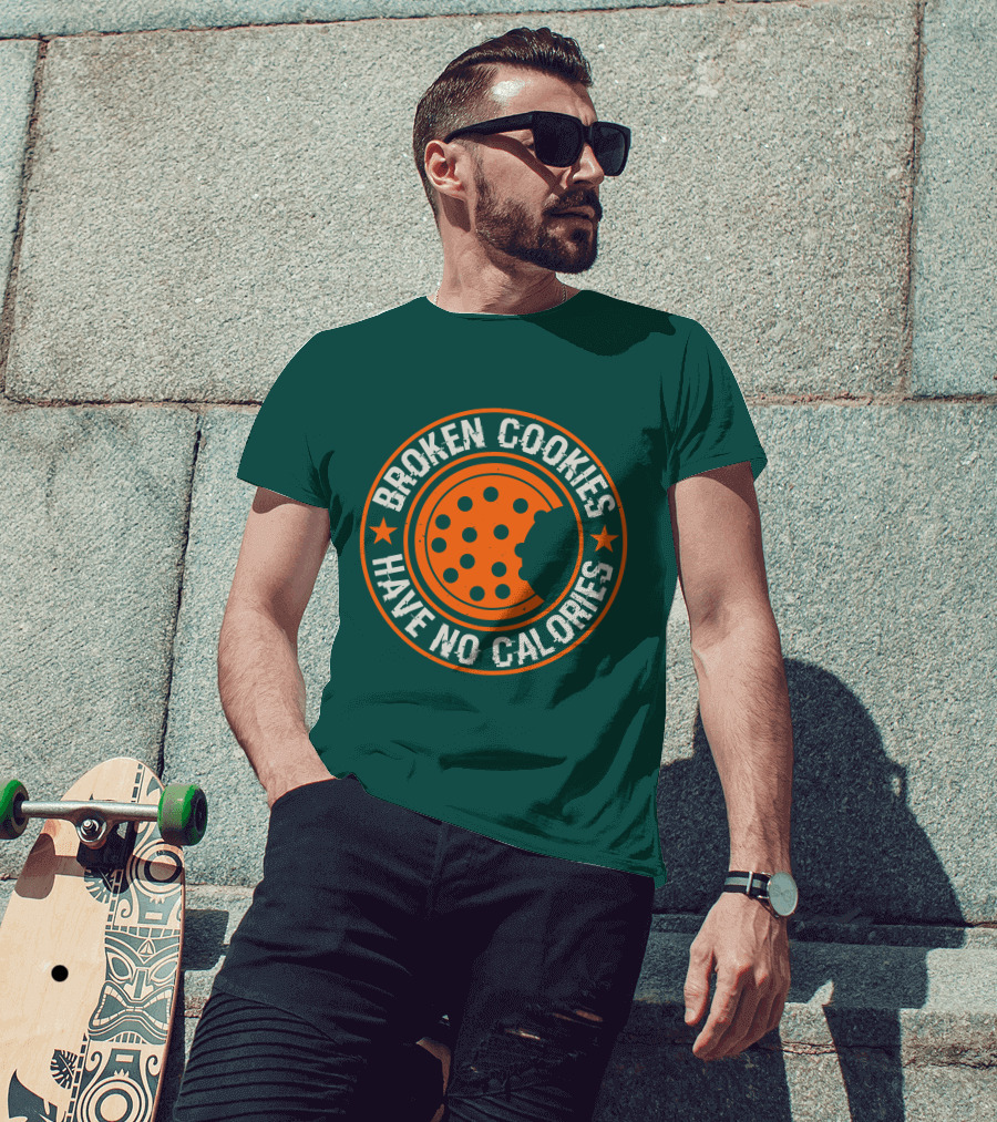 Broken Cookies Have No Calories Round Emblem With Stars And Cookie Bite T-Shirt