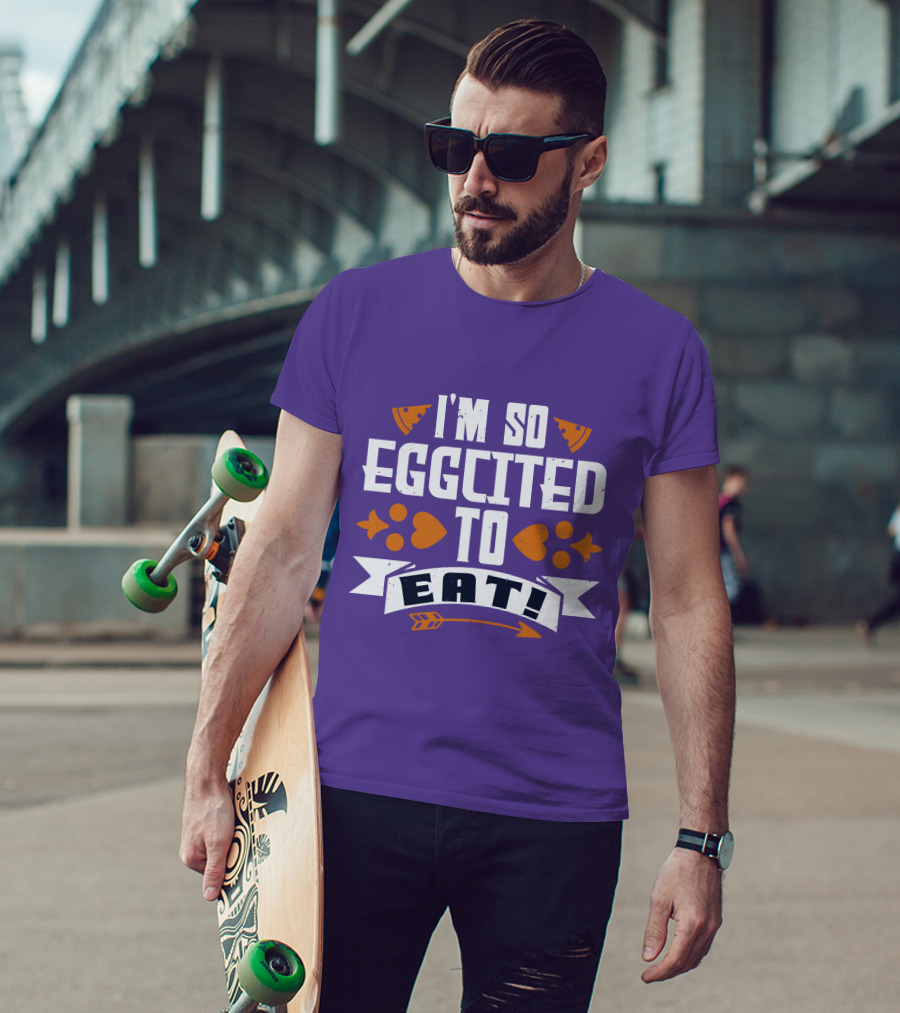 I'm So Eggcited To Eat Fun Playful Foodie Text Pizza Slice And Fish Icons T-Shirt