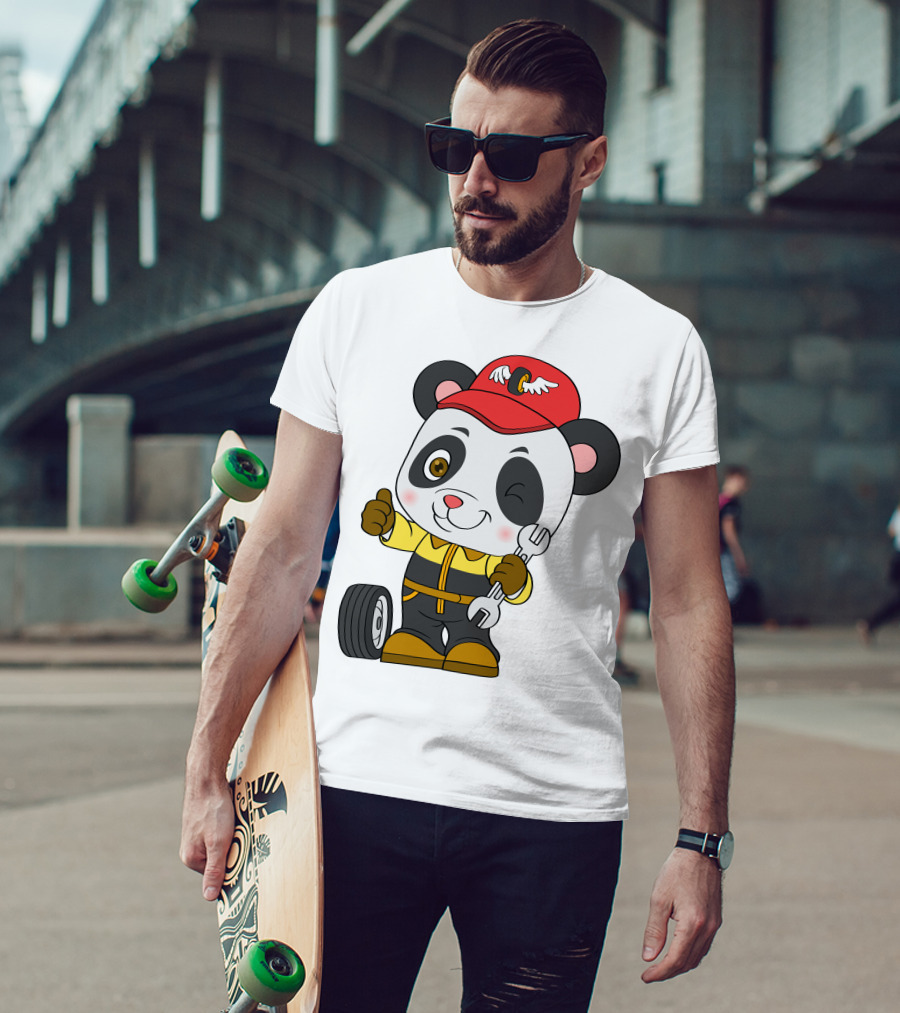 Mechanic Panda Thumbs Up With Wrench And Tire T-Shirt