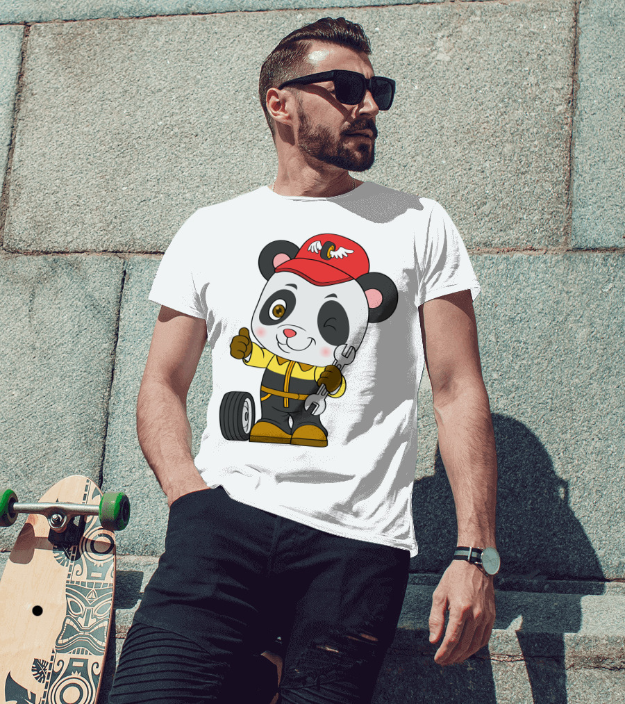 Mechanic Panda Thumbs Up With Wrench And Tire T-Shirt