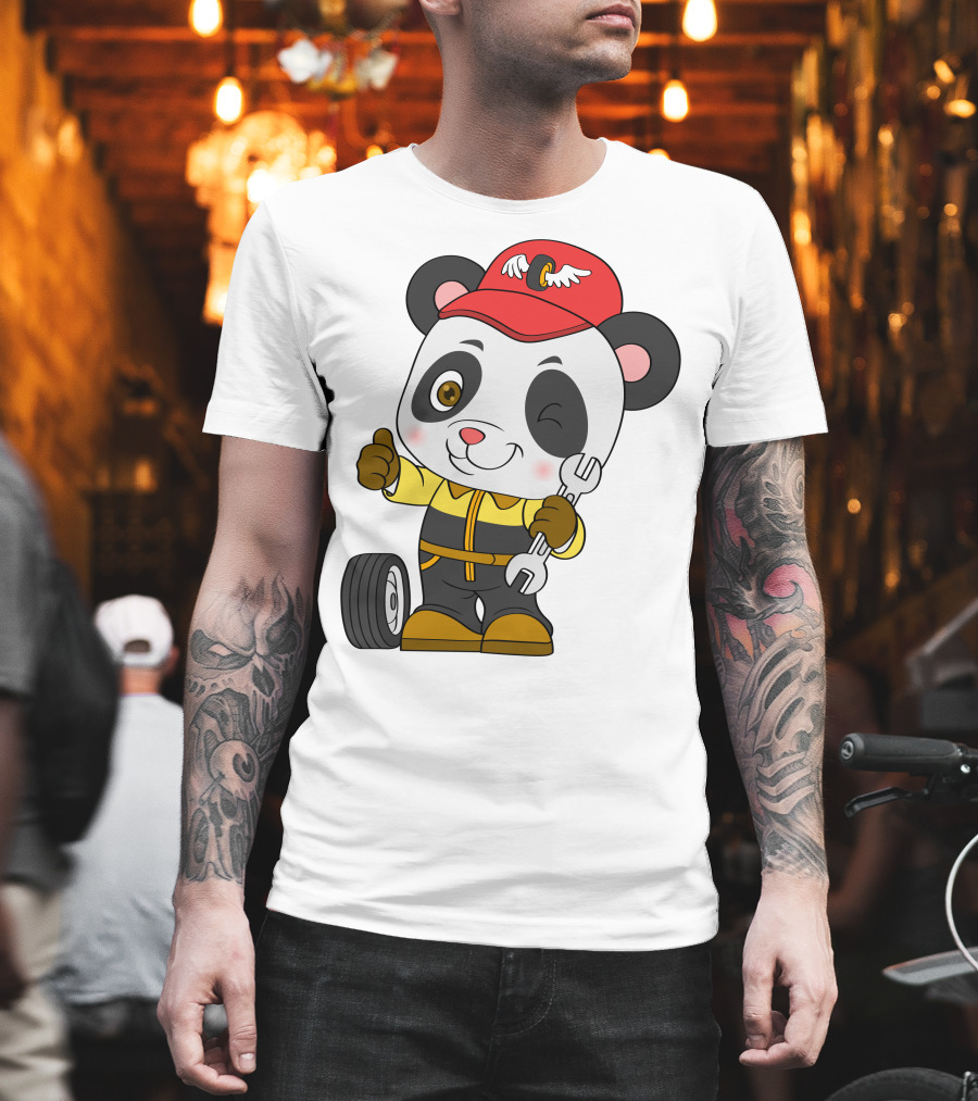 Mechanic Panda Thumbs Up With Wrench And Tire T-Shirt