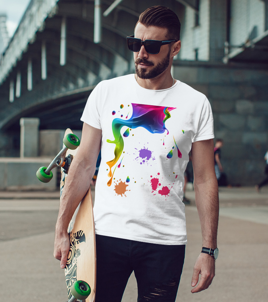 Waterpaint Colorful Splatter Vibrant Drips And Drops T-Shirt