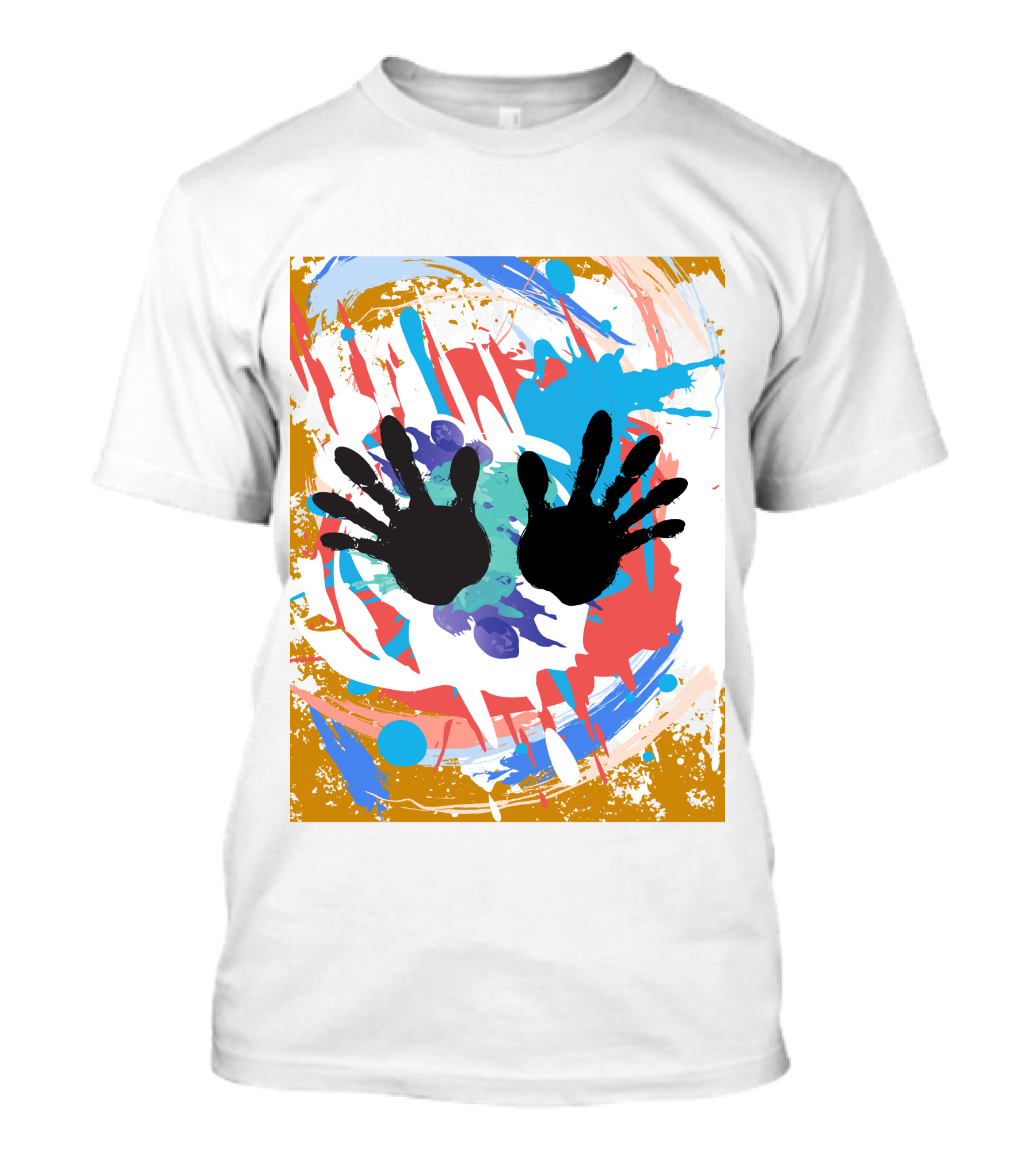 Colorful Splash With Black Handprints T-Shirt