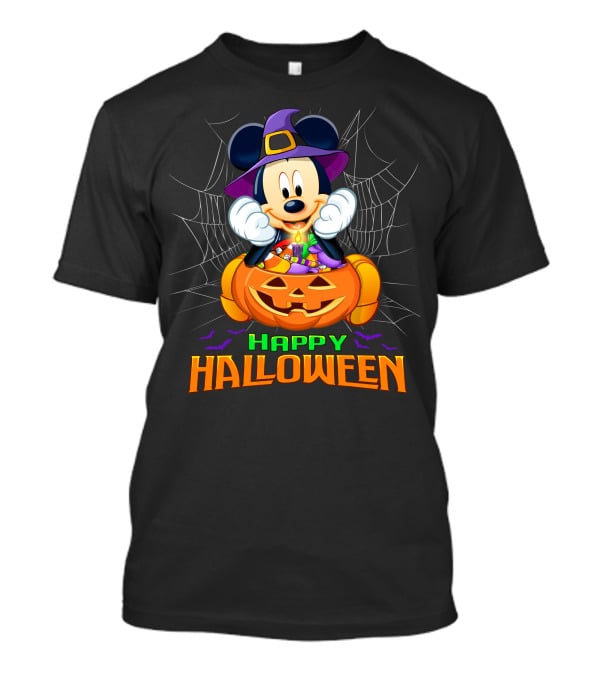 Happy Halloween Mickey Pumpkin And Spider Web T-Shirt