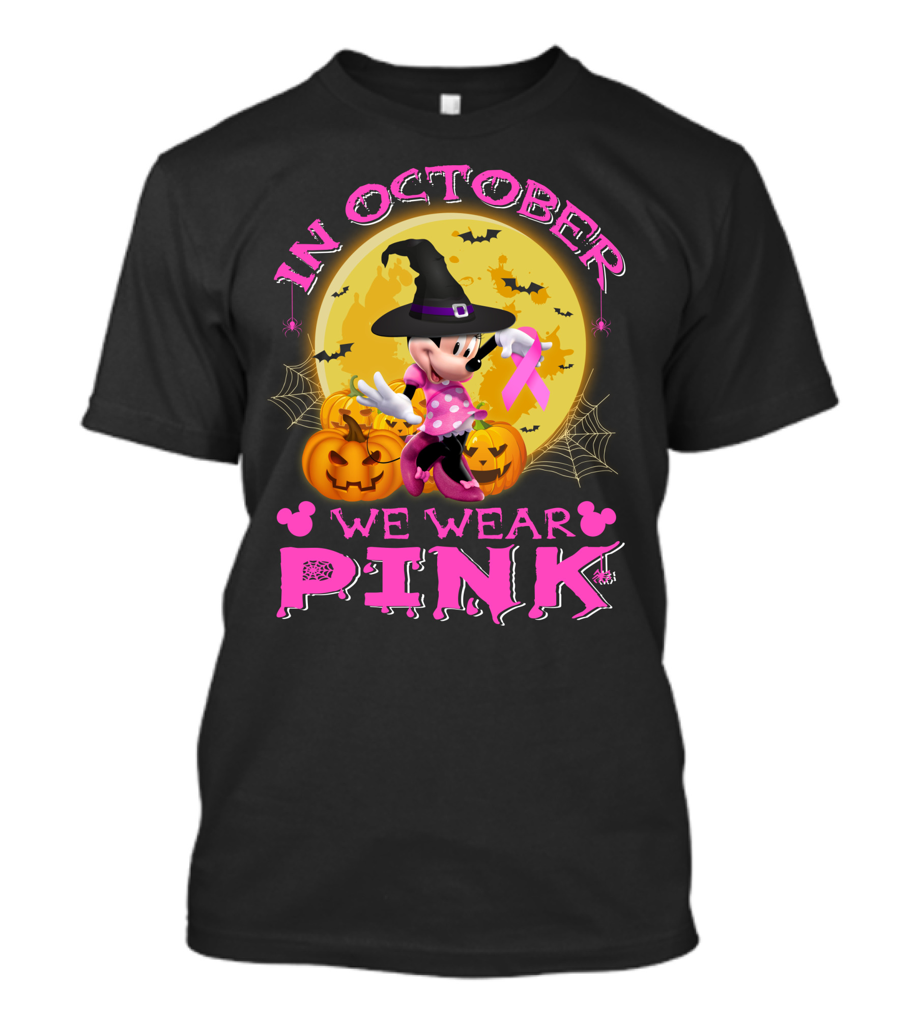 In October We Wear Pink Minnie Halloween Breast Cancer Awareness T-Shirt