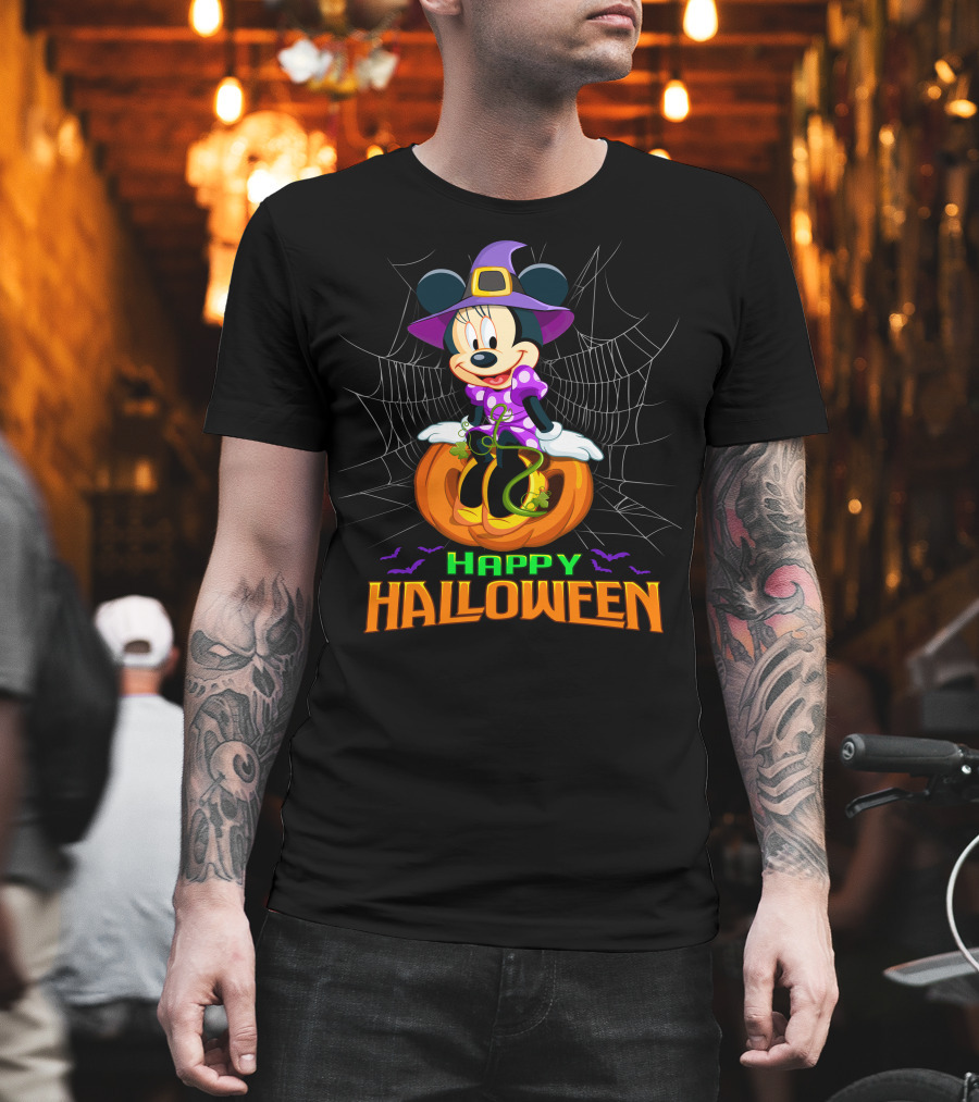 Minnie Happy Halloween Witch Costume Pumpkin Spiderweb T-Shirt