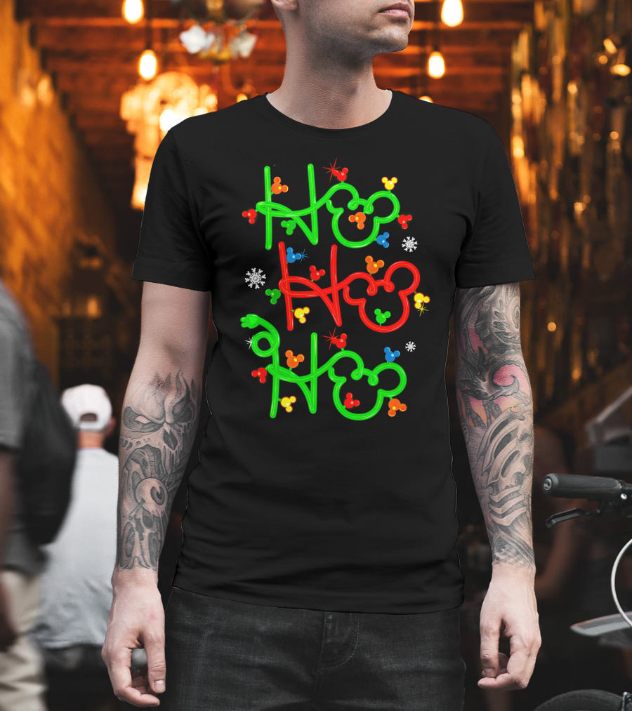 Ho Ho Ho Mickey Head Christmas Lights T-Shirt