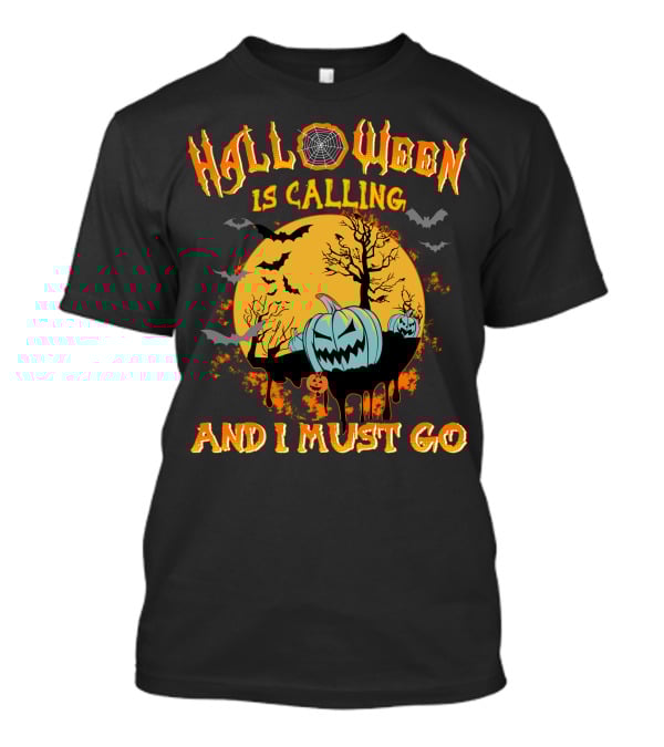 Halloween Is Calling And I Must Go Spooky Moon And Pumpkins Scene T-Shirt