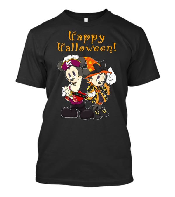 Happy Halloween Mickey And Minnie Mouse Pirate And Witch Costume T-Shirt
