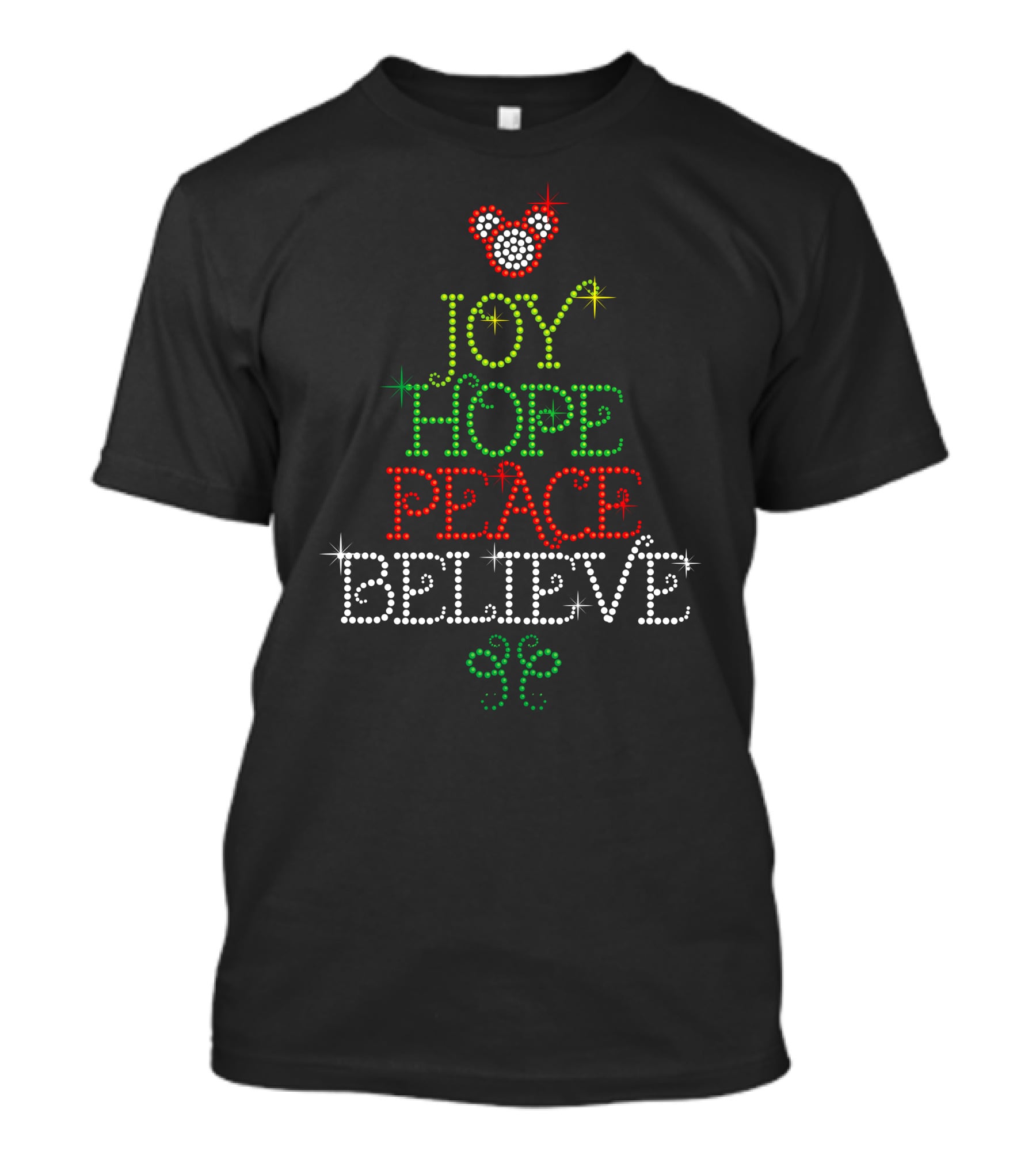 Merry Christmas 70 Joy Hope Peace Believe Mickey Mouse T-Shirt