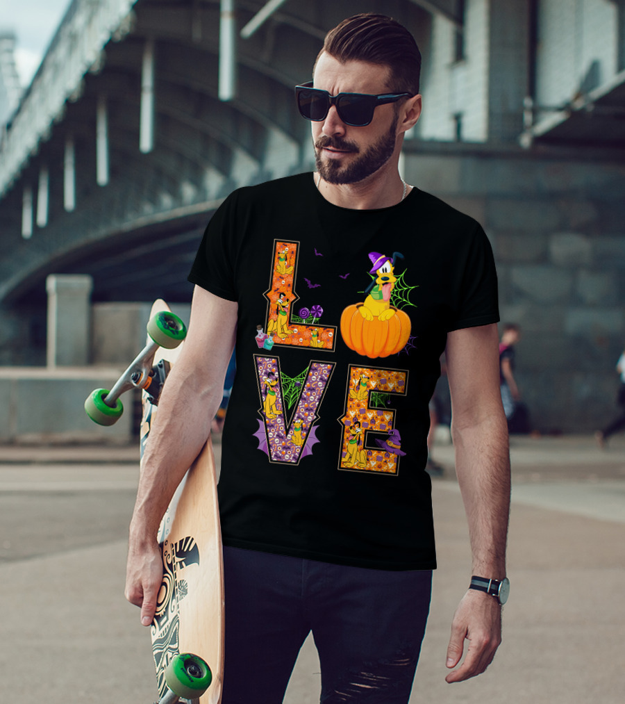 Love Pluto Halloween Pumpkin Bats Spider Webs T-Shirt