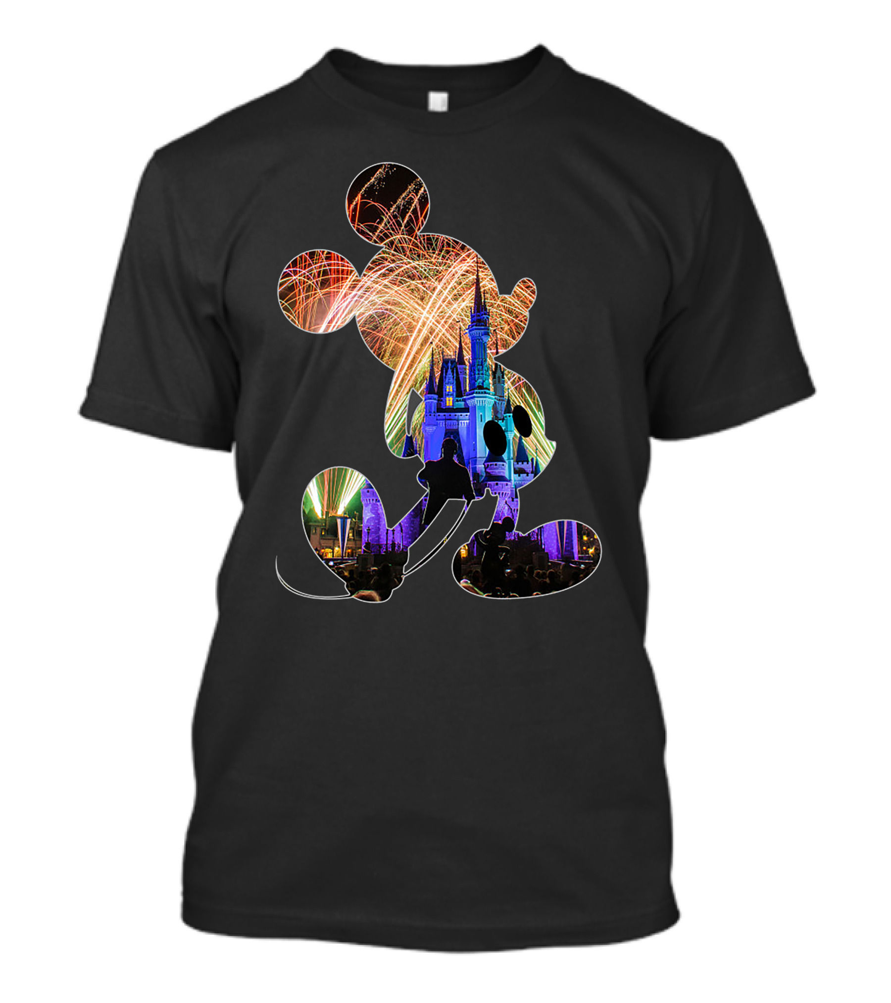 Mickey Mouse Silhouette Fireworks Castle Disney T-Shirt