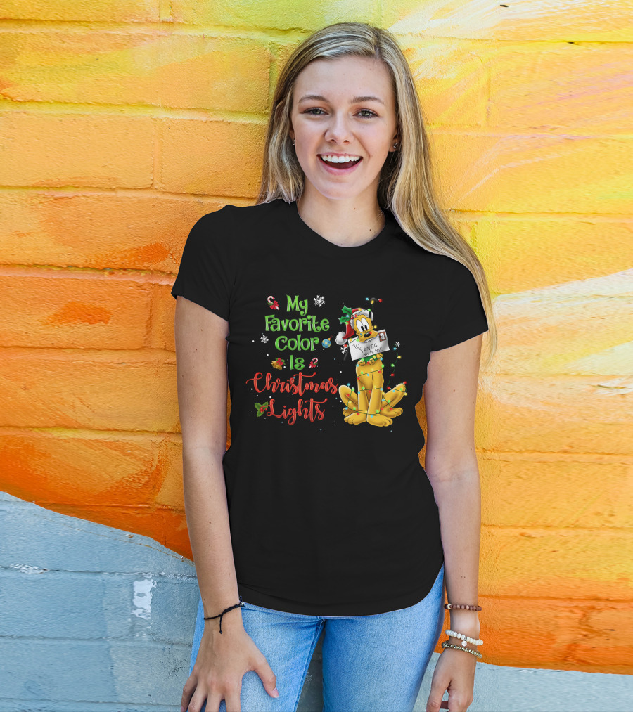 My Favorite Color Is Christmas Lights Pluto Santa Letter T-Shirt