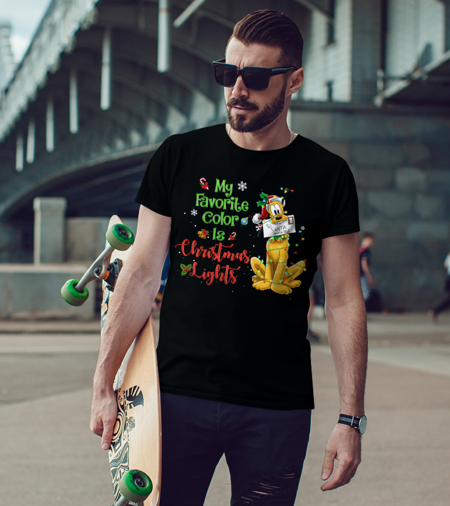 My Favorite Color Is Christmas Lights Pluto Santa Letter T-Shirt